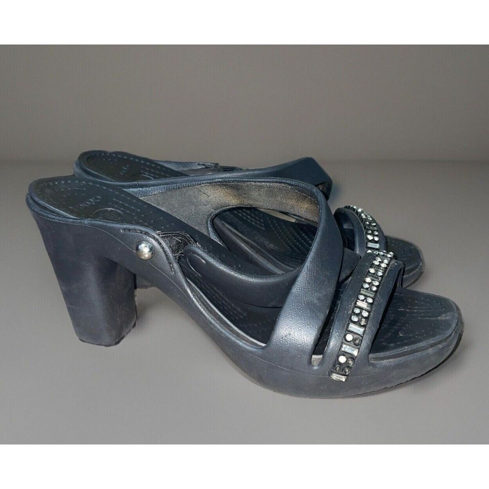 Crocs Cyprus IV ✨Black Rhinestone Heels Platform Sandals Women's Size 7 RARE